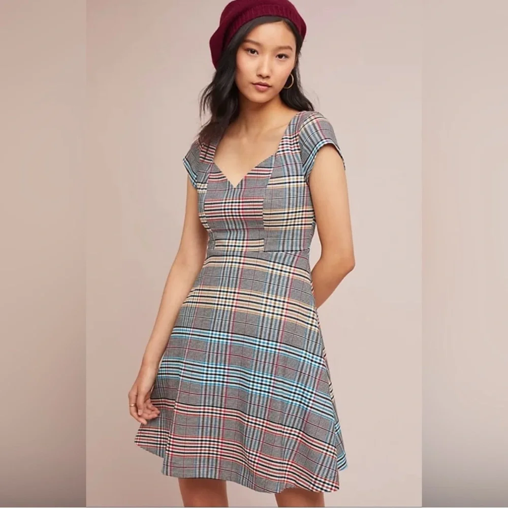 Anthropologie Moulinette Soeurs Plaid Fit & Flare Dress Women’s Size 4 - Picture 2 of 11